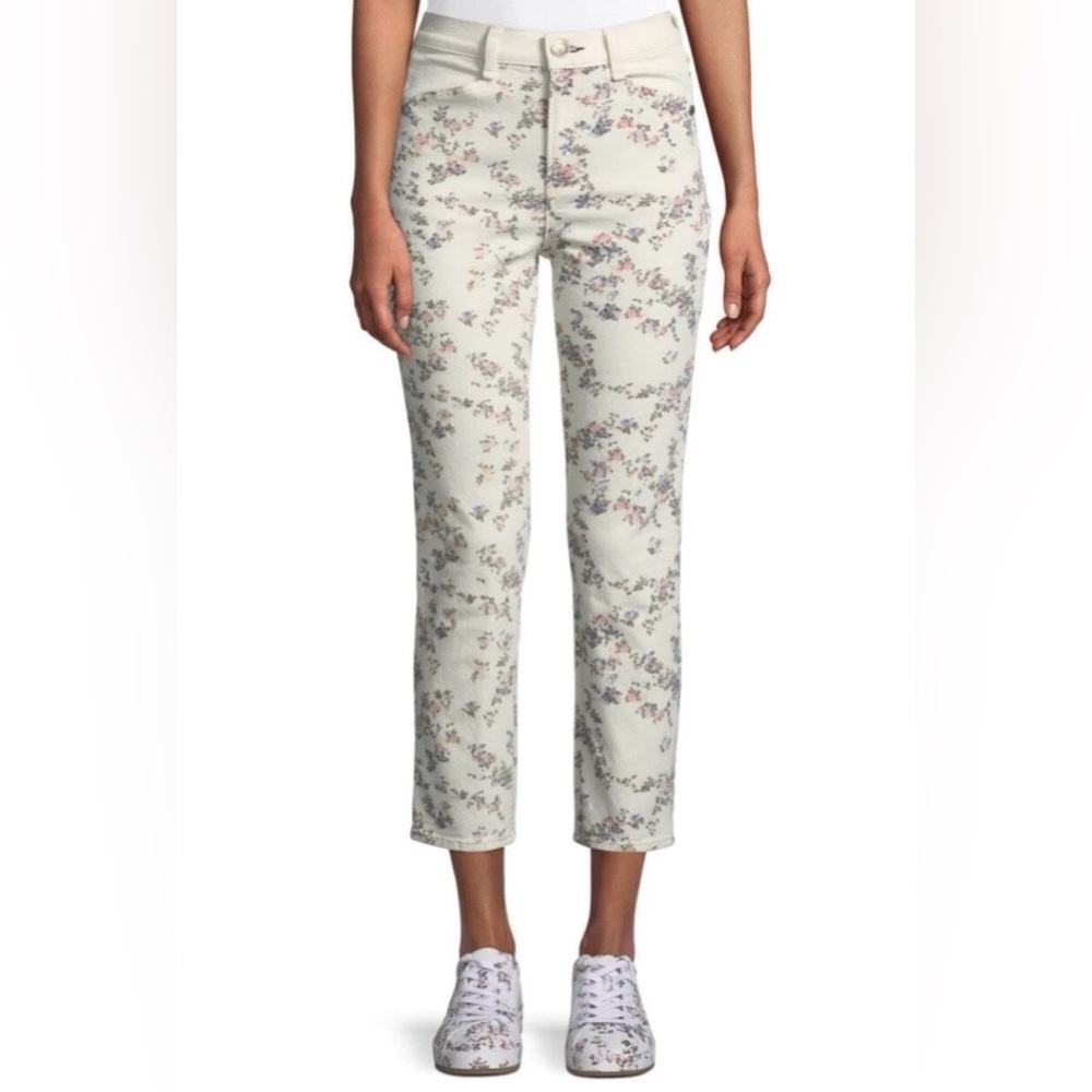 Rag & Bone Ellie Micro Floral Straight Leg Cropped Jeans Ivory 31 High Rise Boho